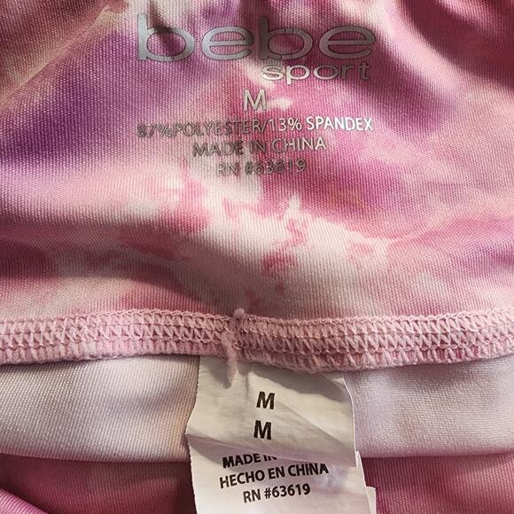 Bebe Sport Tie Dye Pink Purple Side Pocket Wide Waist High Rise Workout Shorts M - Picture 4 of 5